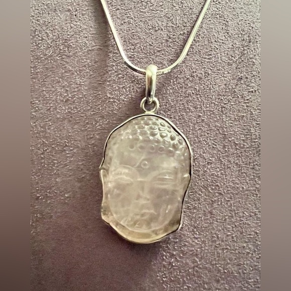 Rose Quartz Buddha Sterling Silver Necklace - Picture 4 of 4